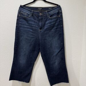 Judy Blue Jeans Womens Sz 13 31 Wide Leg High Rise Stretch Dark Wash Frayed Hem